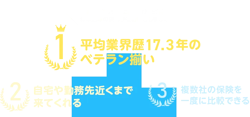 保険見直しラボに相談された方にお申込みの決め手をお聞きしました 1 平均業界歴17.3年のベテラン揃い 2 自宅や勤務先近くまで来てくれる 3 複数社の保険を一度に比較できる