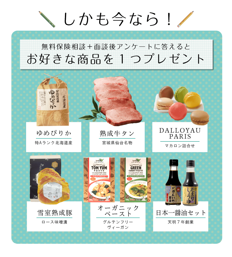 無料保険相談＋アンケートでお好きな商品プレゼント