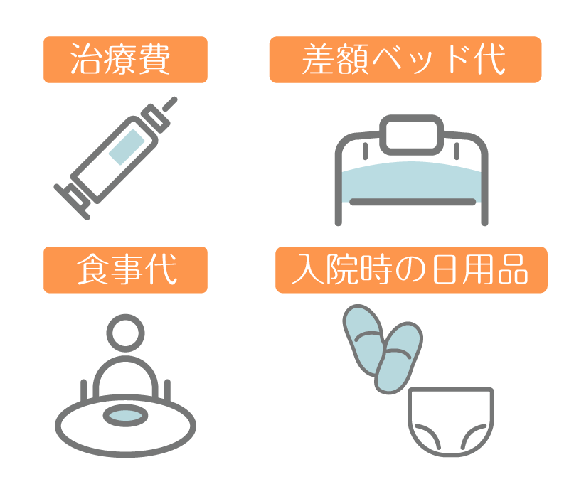 治療費　差額ベッド台　食事代　入院時の日用品